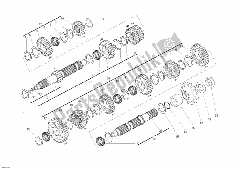 All parts for the Gear Box of the Ducati Monster 1100 S USA 2010